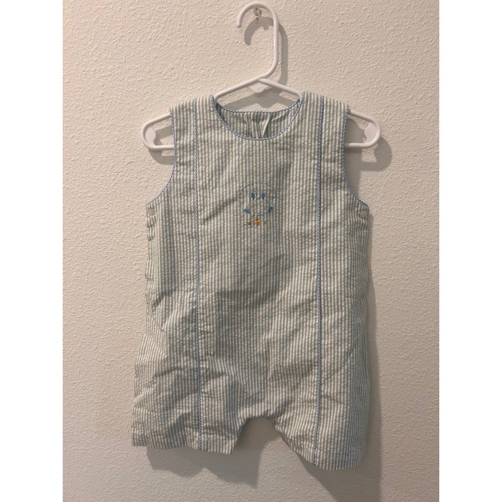 Bunnies By The Bay Blue Seersucker Bunny Romper NWT 9-12 Months‎